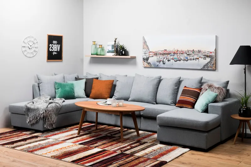 Nebraska U-soffa Divan Höger Kuvertkuddar - Ljusgrå - Möbler - Vardagsrum - Soffor - U-soffor