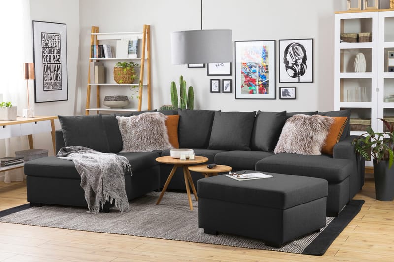 NEW YORK U-soffa Large Divan Höger + Kuddar Antracit - U-soffor