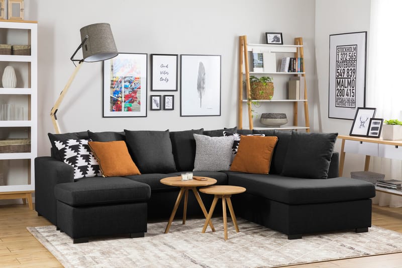 NEW YORK U-Soffa Small Divan Vänster + Kuddar Svart - Möbler - Vardagsrum - Soffor - U-soffor