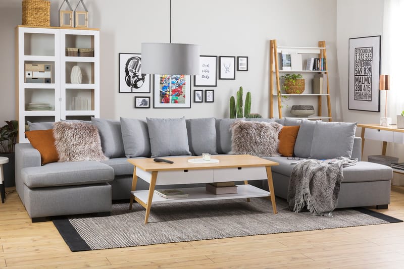 NEW YORK U-soffa XL Divan Vänster + Kuddar Ljusgrå - Möbler - Vardagsrum - Soffor - U-soffor