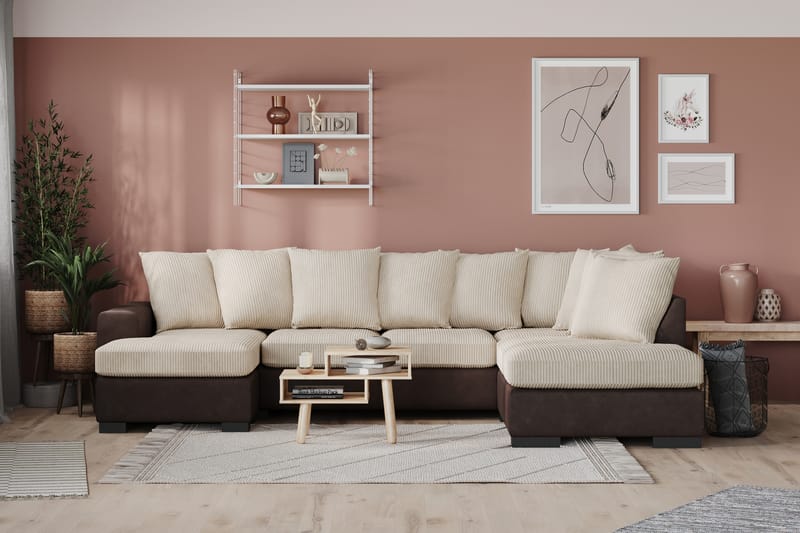 Ocean 4-sits Högervänd U-formad Soffa med Divan och Schäslong i Manchester - Beige - Möbler - Vardagsrum - Soffor - U-soffor