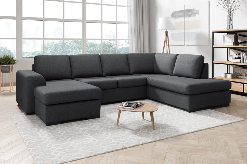 Ocean 4-sits Högervänd U-formad Soffa med Divan och Schäslong i Tyg - Mörkgrå - Möbler - Vardagsrum - Soffor - U-soffor