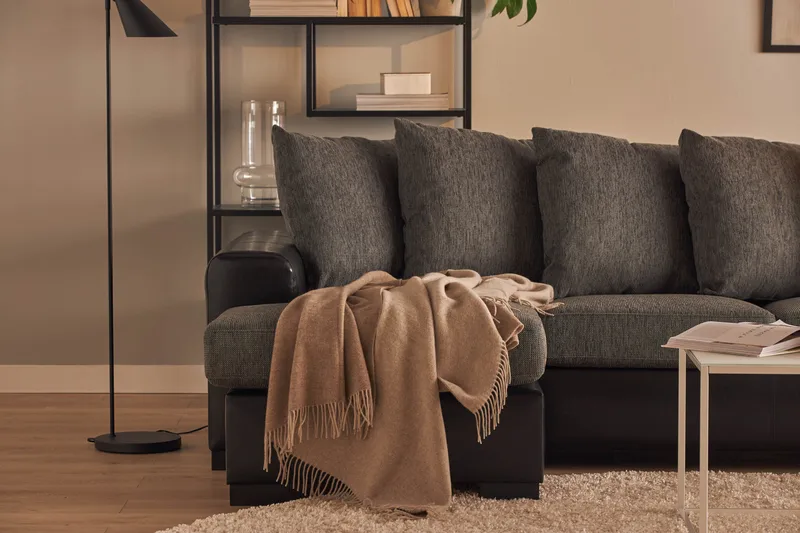 Ocean 5-sits Högervänd U-formad Large Soffa med Divan och Schäslong i Konstläder/Tyg - Grå / Svart - Möbler - Vardagsrum - Soffor - U-soffor