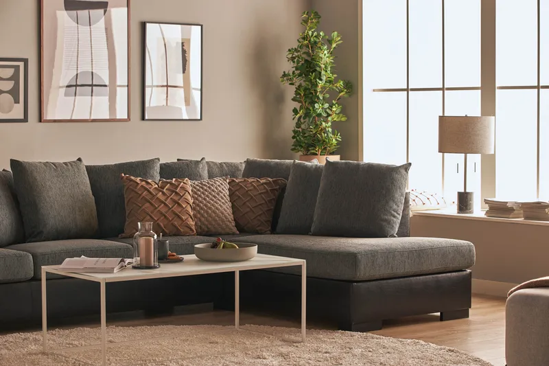 Ocean 5-sits Högervänd U-formad Large Soffa med Divan och Schäslong i Konstläder/Tyg - Grå / Svart - Möbler - Vardagsrum - Soffor - U-soffor