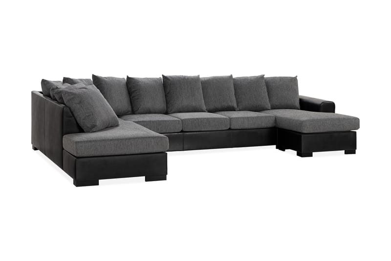 Ocean 5-sits Vänstervänd U-formad Large Soffa med Divan och Schäslong i Konstläder/Tyg - Grå / Svart - Möbler - Vardagsrum - Soffor - U-soffor