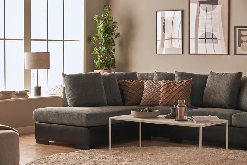 Ocean 5-sits Vänstervänd U-formad Large Soffa med Divan och Schäslong i Konstläder/Tyg - Grå / Svart - Möbler - Vardagsrum - Soffor - U-soffor