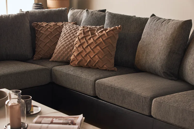 Ocean 5-sits Vänstervänd U-formad Large Soffa med Divan och Schäslong i Konstläder/Tyg - Grå / Svart - Möbler - Vardagsrum - Soffor - U-soffor