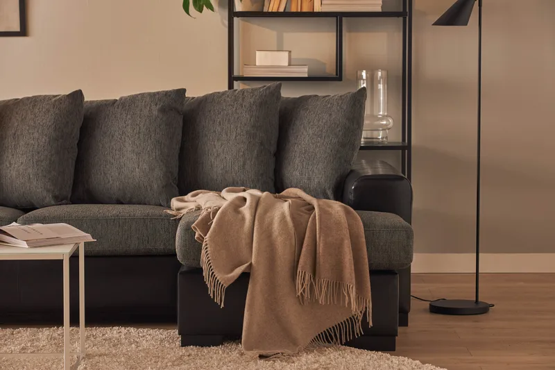 Ocean 5-sits Vänstervänd U-formad Large Soffa med Divan och Schäslong i Konstläder/Tyg - Grå / Svart - Möbler - Vardagsrum - Soffor - U-soffor