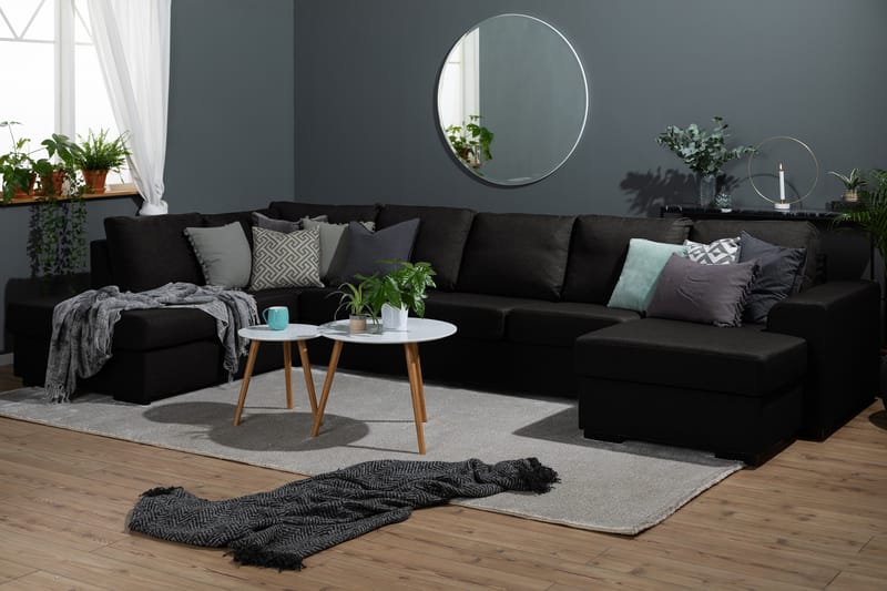 Ocean 5-sits Vänstervänd U-formad Large Soffa med Divan och Schäslong i Tyg - Svart - Möbler - Vardagsrum - Soffor - U-soffor