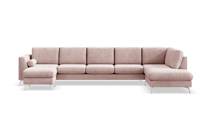 Ocean Lyx 6-sits Högervänd U-formad Soffa med Divan och Schäslong + Fotpall i Manchester - Rosa - Möbler - Vardagsrum - Soffor - U-soffor