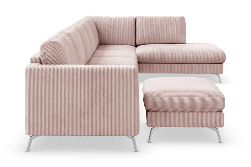 Ocean Lyx 6-sits Högervänd U-formad Soffa med Divan och Schäslong + Fotpall i Manchester - Rosa - Möbler - Vardagsrum - Soffor - U-soffor
