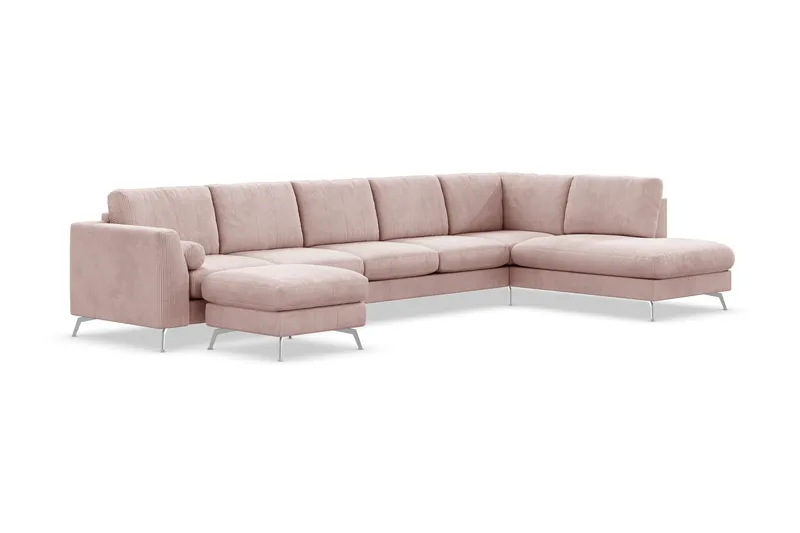 Ocean Lyx 6-sits Högervänd U-formad Soffa med Divan och Schäslong + Fotpall i Manchester - Rosa - Möbler - Vardagsrum - Soffor - U-soffor