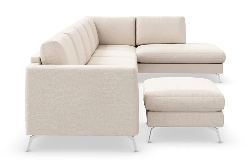 Ocean Lyx 6-sits Högervänd U-formad Soffa med Divan och Schäslong + Fotpall i Tyg - Beige - Möbler - Vardagsrum - Soffor - U-soffor