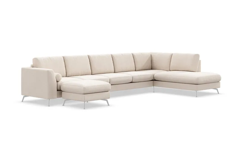 Ocean Lyx 6-sits Högervänd U-formad Soffa med Divan och Schäslong + Fotpall i Tyg - Beige - Möbler - Vardagsrum - Soffor - U-soffor