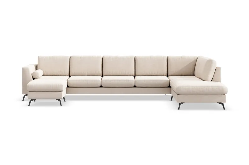 Ocean Lyx 6-sits Högervänd U-formad Soffa med Divan och Schäslong + Fotpall i Tyg - Beige - Möbler - Vardagsrum - Soffor - U-soffor