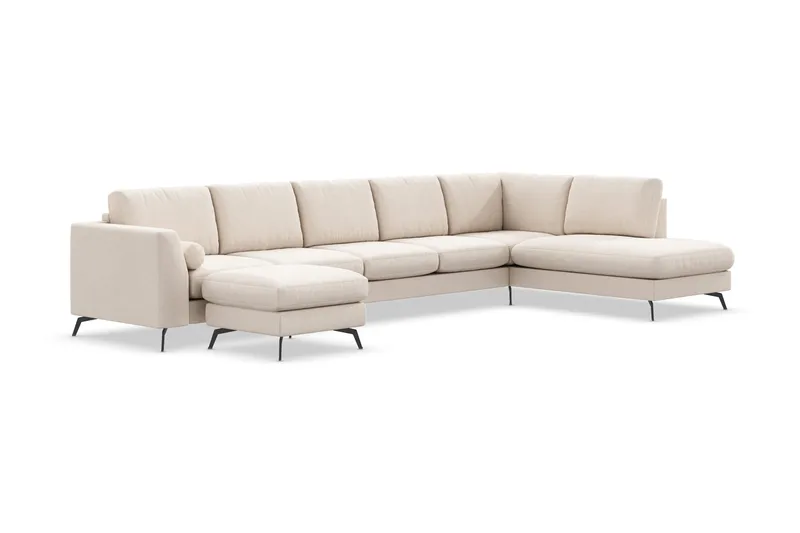 Ocean Lyx 6-sits Högervänd U-formad Soffa med Divan och Schäslong + Fotpall i Tyg - Beige - Möbler - Vardagsrum - Soffor - U-soffor