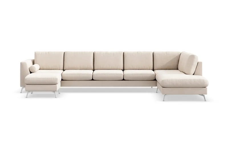 Ocean Lyx 6-sits Högervänd U-formad Soffa med Divan och Schäslong + Fotpall i Tyg - Beige - Möbler - Vardagsrum - Soffor - U-soffor