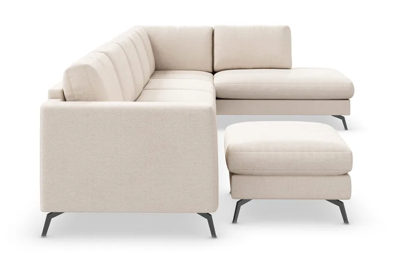 Ocean Lyx 6-sits Högervänd U-formad Soffa med Divan och Schäslong + Fotpall i Tyg - Beige - Möbler - Vardagsrum - Soffor - U-soffor
