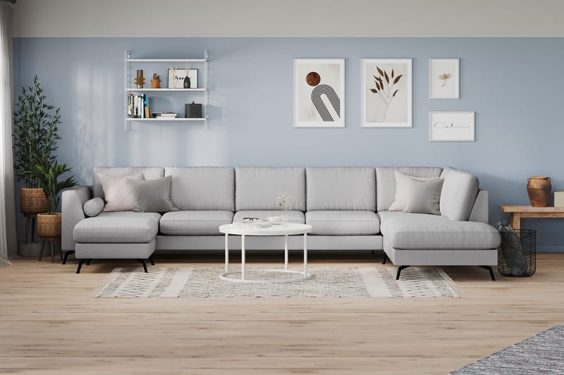 Ocean Lyx 6-sits Högervänd U-formad Soffa med Divan och Schäslong + Fotpall i Tyg - Grå - Möbler - Vardagsrum - Soffor - U-soffor