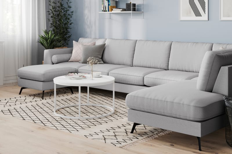 Ocean Lyx 6-sits Högervänd U-formad Soffa med Divan och Schäslong + Fotpall i Tyg - Grå - Möbler - Vardagsrum - Soffor - U-soffor