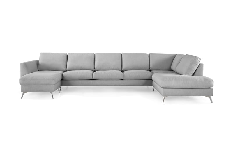 Ocean Lyx 6-sits Högervänd U-formad Soffa med Divan och Schäslong + Fotpall i Tyg - Grå - Möbler - Vardagsrum - Soffor - U-soffor