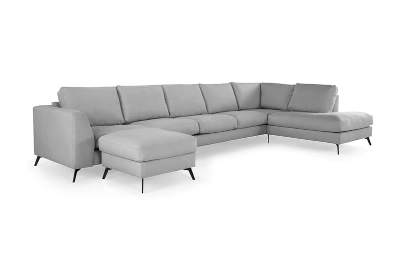 Ocean Lyx 6-sits Högervänd U-formad Soffa med Divan och Schäslong + Fotpall i Tyg - Grå - Möbler - Vardagsrum - Soffor - U-soffor