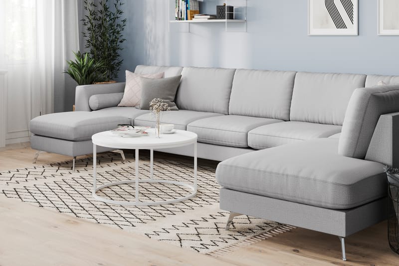 Ocean Lyx 6-sits Högervänd U-formad Soffa med Divan och Schäslong + Fotpall i Tyg - Grå - Möbler - Vardagsrum - Soffor - U-soffor