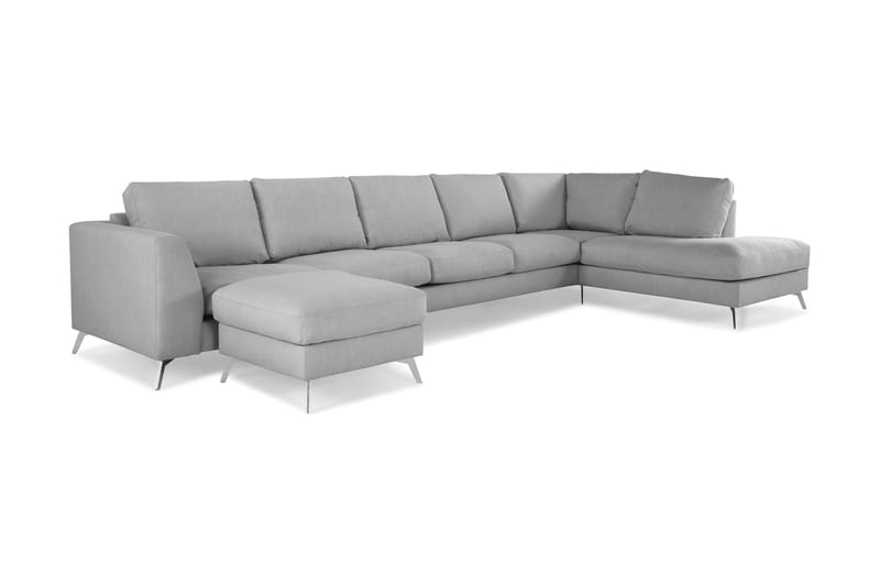 Ocean Lyx 6-sits Högervänd U-formad Soffa med Divan och Schäslong + Fotpall i Tyg - Grå - Möbler - Vardagsrum - Soffor - U-soffor