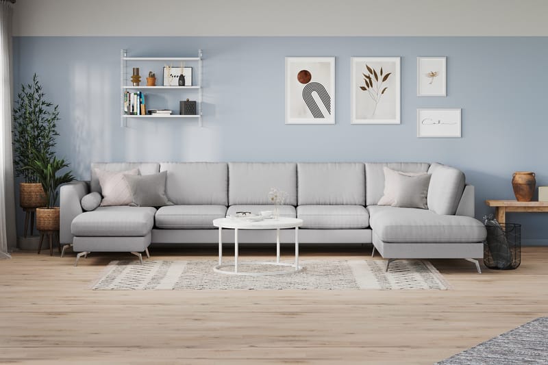 Ocean Lyx 6-sits Högervänd U-formad Soffa med Divan och Schäslong + Fotpall i Tyg - Grå - Möbler - Vardagsrum - Soffor - U-soffor