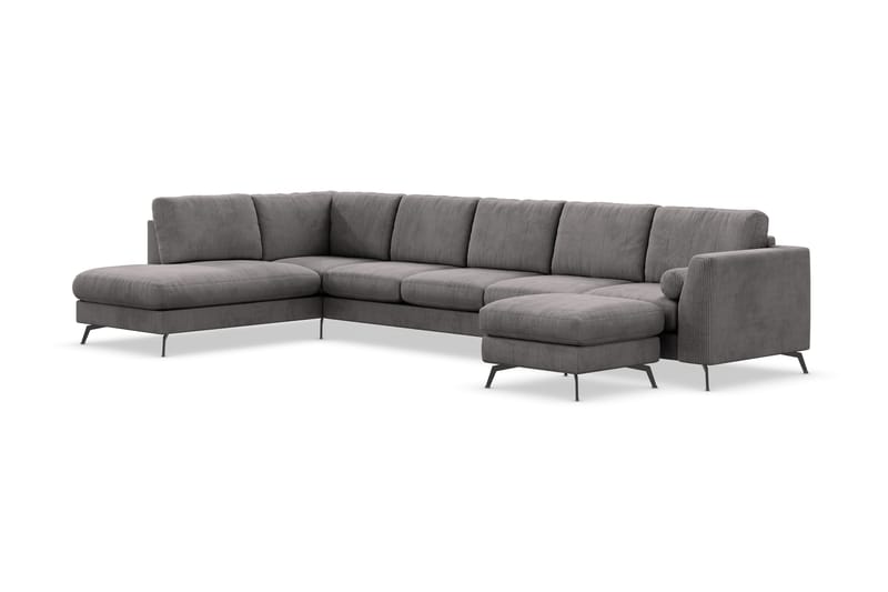 Ocean Lyx 6-sits Vänstervänd U-formad Soffa med Divan och Schäslong + Fotpall i Manchester - Mörkgrå - Möbler - Vardagsrum - Soffor - U-soffor