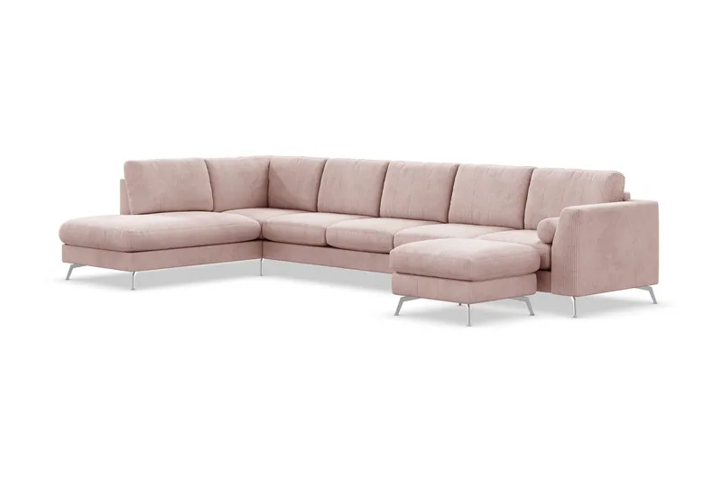 Ocean Lyx 6-sits Vänstervänd U-formad Soffa med Divan och Schäslong + Fotpall i Manchester - Rosa - Möbler - Vardagsrum - Soffor - U-soffor