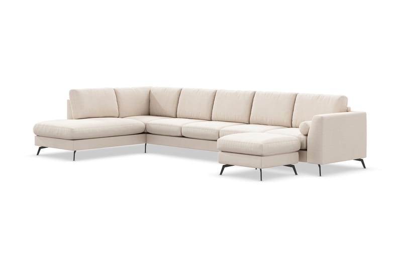 Ocean Lyx 6-sits Vänstervänd U-formad Soffa med Divan och Schäslong + Fotpall i Tyg - Beige - Möbler - Vardagsrum - Soffor - U-soffor