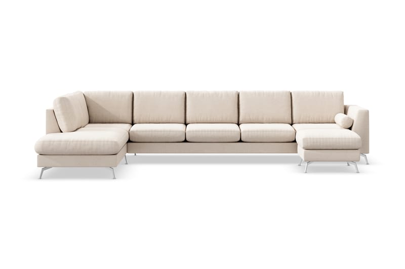 Ocean Lyx 6-sits Vänstervänd U-formad Soffa med Divan och Schäslong + Fotpall i Tyg - Beige - Möbler - Vardagsrum - Soffor - U-soffor
