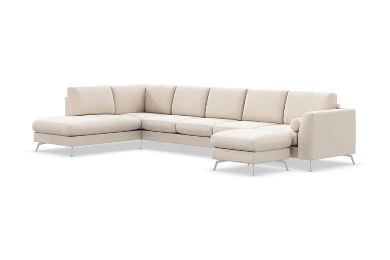 Ocean Lyx 6-sits Vänstervänd U-formad Soffa med Divan och Schäslong + Fotpall i Tyg - Beige - Möbler - Vardagsrum - Soffor - U-soffor