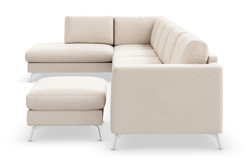 Ocean Lyx 6-sits Vänstervänd U-formad Soffa med Divan och Schäslong + Fotpall i Tyg - Beige - Möbler - Vardagsrum - Soffor - U-soffor