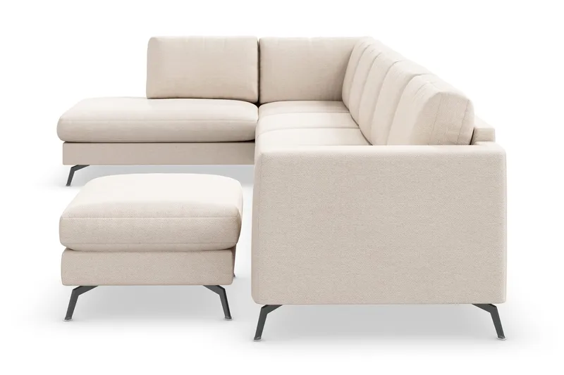 Ocean Lyx 6-sits Vänstervänd U-formad Soffa med Divan och Schäslong + Fotpall i Tyg - Beige - Möbler - Vardagsrum - Soffor - Divansoffa & schäslong