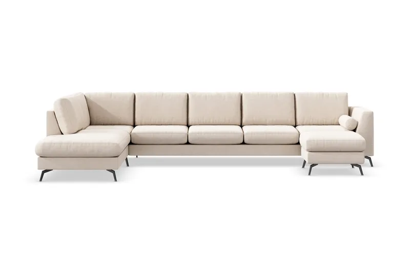 Ocean Lyx 6-sits Vänstervänd U-formad Soffa med Divan och Schäslong + Fotpall i Tyg - Beige - Möbler - Vardagsrum - Soffor - Divansoffa & schäslong