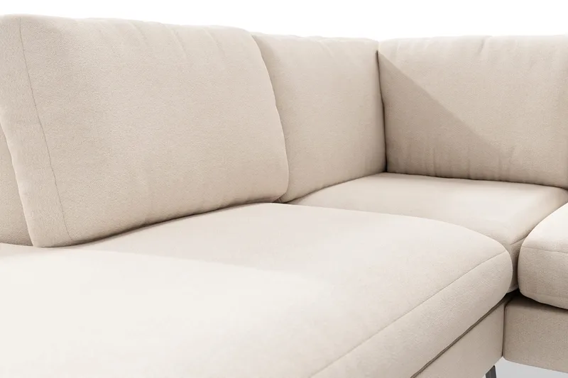 Ocean Lyx 6-sits Vänstervänd U-formad Soffa med Divan och Schäslong + Fotpall i Tyg - Beige - Möbler - Vardagsrum - Soffor - Divansoffa & schäslong