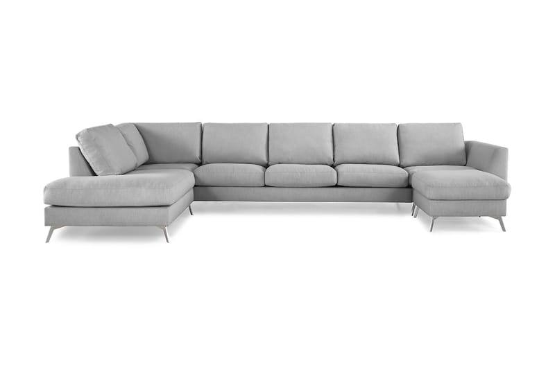 Ocean Lyx 6-sits Vänstervänd U-formad Soffa med Divan och Schäslong + Fotpall i Tyg - Grå - Möbler - Vardagsrum - Soffor - U-soffor