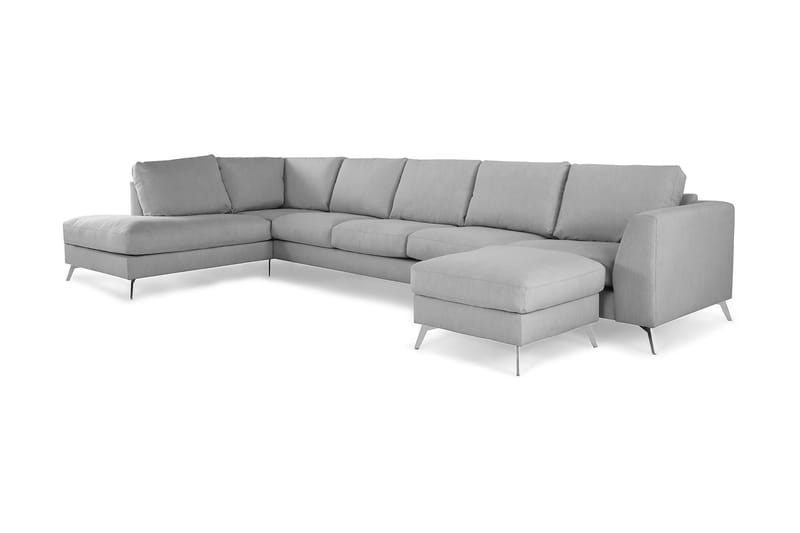 Ocean Lyx 6-sits Vänstervänd U-formad Soffa med Divan och Schäslong + Fotpall i Tyg - Grå - Möbler - Vardagsrum - Soffor - U-soffor