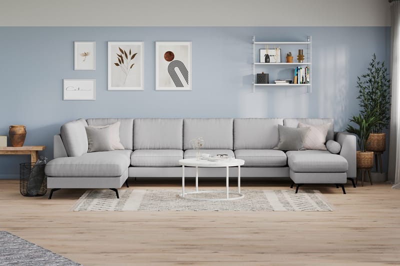 Ocean Lyx 6-sits Vänstervänd U-formad Soffa med Divan och Schäslong + Fotpall i Tyg - Grå - Möbler - Vardagsrum - Soffor - U-soffor