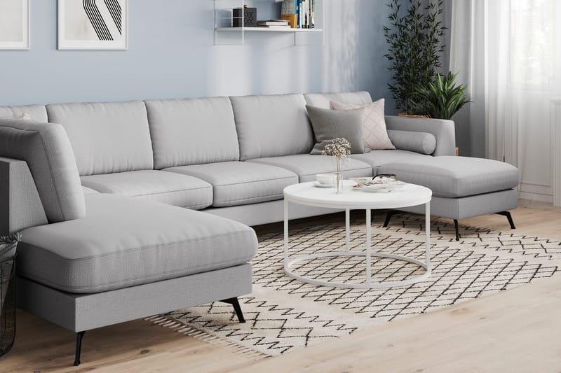 Ocean Lyx 6-sits Vänstervänd U-formad Soffa med Divan och Schäslong + Fotpall i Tyg - Grå - Möbler - Vardagsrum - Soffor - U-soffor