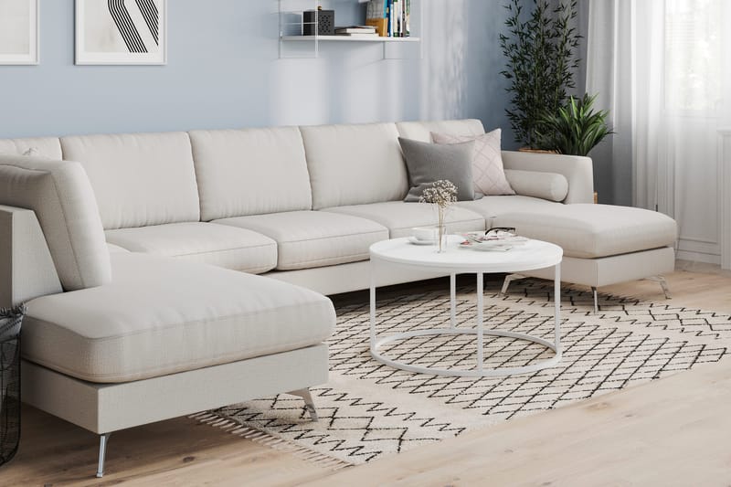 Ocean Lyx 6-sits Vänstervänd U-formad Soffa med Divan och Schäslong + Fotpall i Tyg - Ljusgrå - Möbler - Vardagsrum - Soffor - U-soffor