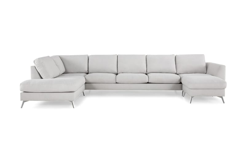 Ocean Lyx 6-sits Vänstervänd U-formad Soffa med Divan och Schäslong + Fotpall i Tyg - Ljusgrå - Möbler - Vardagsrum - Soffor - U-soffor