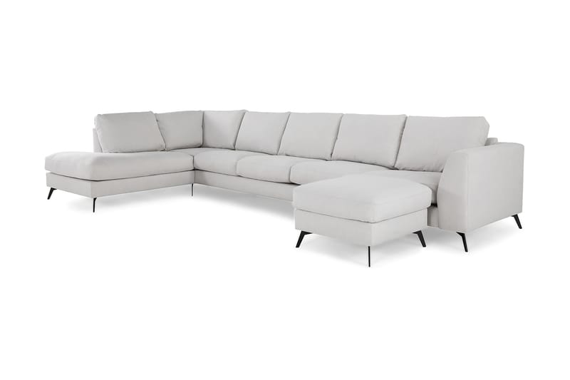 Ocean Lyx 6-sits Vänstervänd U-formad Soffa med Divan och Schäslong + Fotpall i Tyg - Ljusgrå - Möbler - Vardagsrum - Soffor - U-soffor