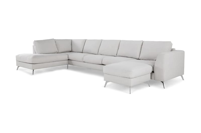Ocean Lyx 6-sits Vänstervänd U-formad Soffa med Divan och Schäslong + Fotpall i Tyg - Ljusgrå - Möbler - Vardagsrum - Soffor - U-soffor