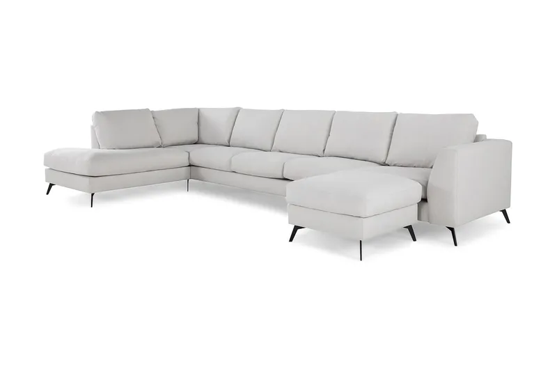 Ocean Lyx 6-sits Vänstervänd U-formad Soffa med Divan och Schäslong + Fotpall i Tyg - Ljusgrå - Möbler - Vardagsrum - Soffor - U-soffor