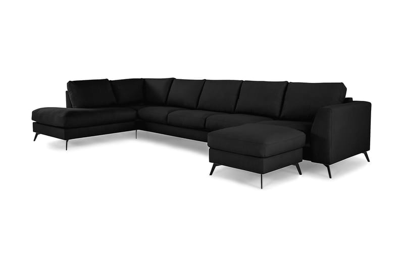 Ocean Lyx 6-sits Vänstervänd U-formad Soffa med Divan och Schäslong + Fotpall i Tyg - Svart - Möbler - Vardagsrum - Soffor - U-soffor