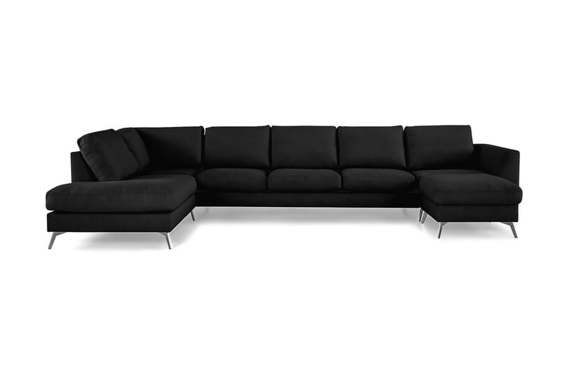 Ocean Lyx 6-sits Vänstervänd U-formad Soffa med Divan och Schäslong + Fotpall i Tyg - Svart - Möbler - Vardagsrum - Soffor - U-soffor