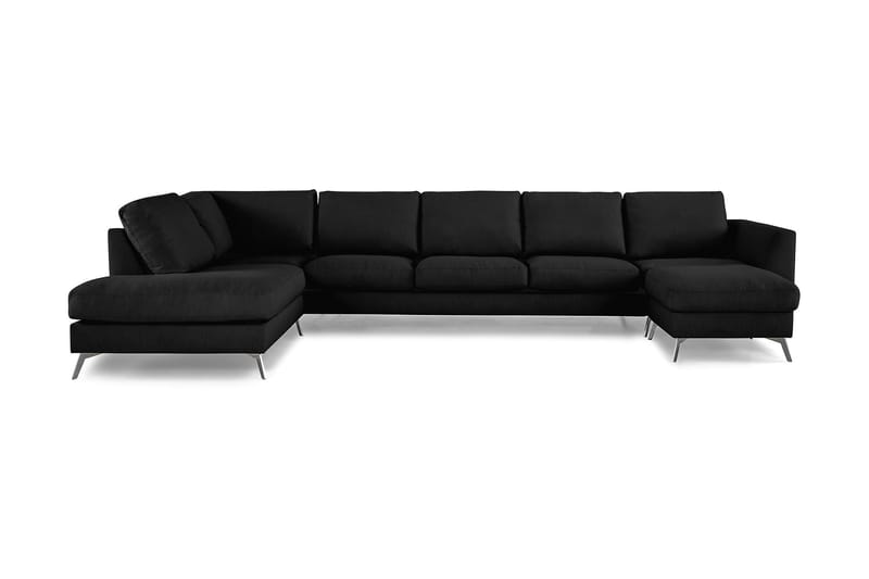 Ocean Lyx 6-sits Vänstervänd U-formad Soffa med Divan och Schäslong + Fotpall i Tyg - Svart - Möbler - Vardagsrum - Soffor - U-soffor